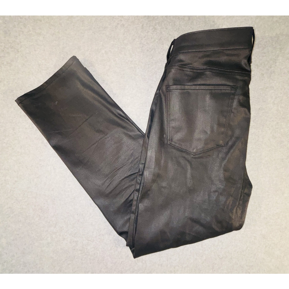 ANA High Rise Straight Coated Jeans Womens 12‎ Black Faux Leather Pants